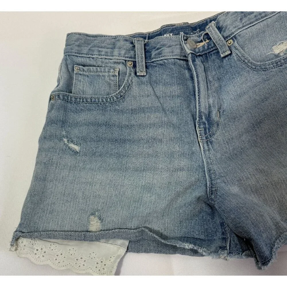Old Navy Girls‎ High Rise Light Wash Lace Trim Jean Shorts 16 Adjustable Waist